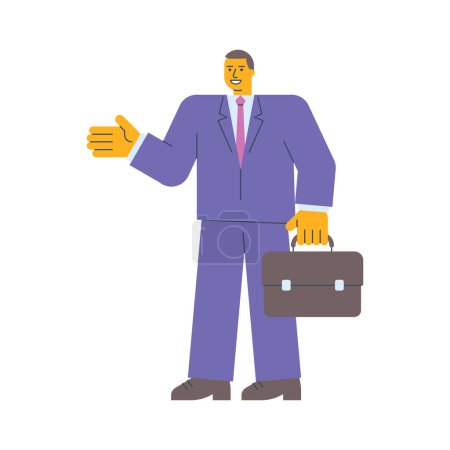 Téléchargez les illustrations : Un homme d'affaires pointe sa valise. Illustration vectorielle - en licence libre de droit