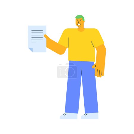 Téléchargez les illustrations : Un jeune homme tenant un document et souriant. Illustration vectorielle - en licence libre de droit