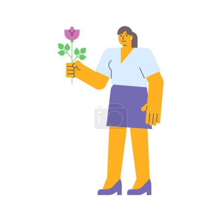 Illustration for Businesswoman holding flower and smiling. Vector Illustration - Royalty Free Image