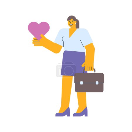 Téléchargez les illustrations : Femme d'affaires tenant son cœur et tenant sa valise. Illustration vectorielle - en licence libre de droit
