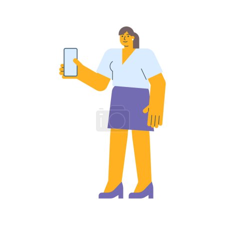 Téléchargez les illustrations : Femme d'affaires tenant smartphone et souriant. Illustration vectorielle - en licence libre de droit