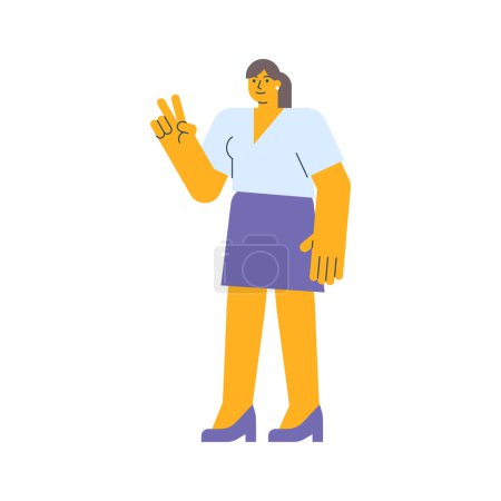Ilustración de Mujer de negocios muestra dos dedos gesto y sonriendo. Ilustración vectorial - Imagen libre de derechos