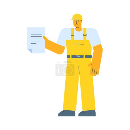 Illustration for Builder holding document and smiling. Vector Illustration - Royalty Free Image