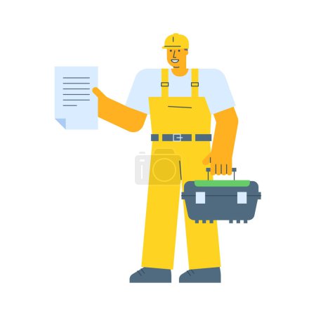 Illustration for Builder holding document and holding suitcase. Vector Illustration - Royalty Free Image