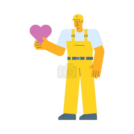 Illustration for Builder holding heart and smiling. Vector Illustration - Royalty Free Image