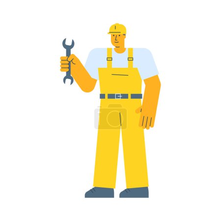 Illustration for Builder holding wrench and smiling. Vector Illustration - Royalty Free Image
