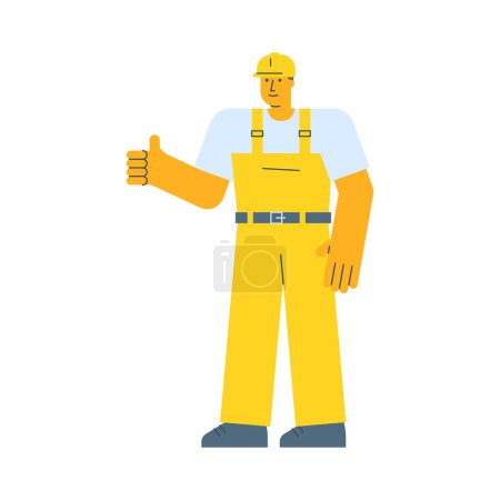 Téléchargez les illustrations : Builder montre les pouces levés et souriants. Illustration vectorielle - en licence libre de droit