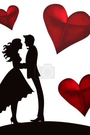 Illustration der Valentinstagsfeier Grußkarte mit jungen Liebespaaren Silhouetten