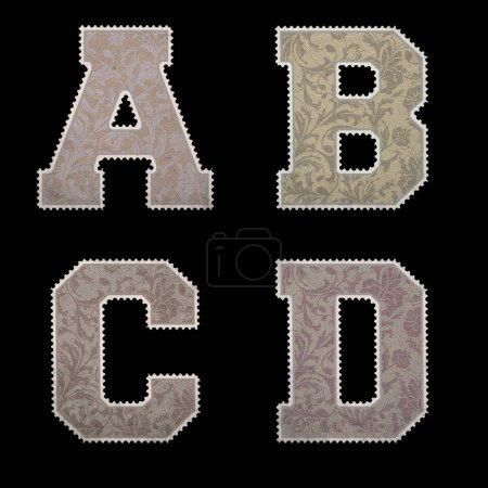 Téléchargez les photos : Alphabet de style timbre postal vintage avec ensemble de lettres majuscules et chiffres - lettre A-D - en image libre de droit