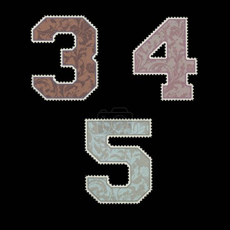 Foto de Alfabeto estilo sello postal vintage con conjunto de letras mayúsculas y dígitos - dígitos 3-5 - Imagen libre de derechos
