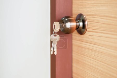 Photo for Modern doornkop and key at new house,Door knob locks with keys - Royalty Free Image