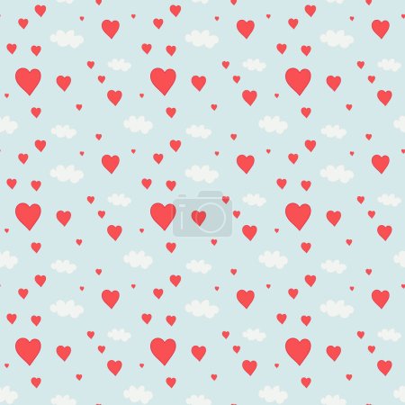 Seamless pattern with hearts and clouds. Vector illustration