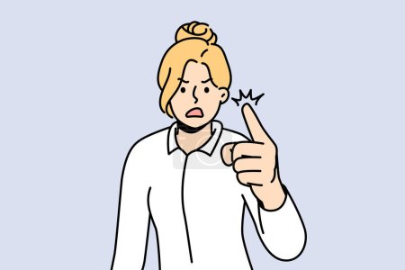 Illustration for Furious businesswoman feel emotional screaming and scolding. Mad woman point with finger shout and lecture. Vector illustration. - Royalty Free Image