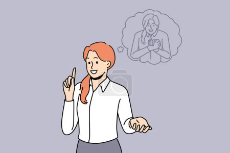 Illustration for Angry inner self convince businesswoman in bad actions. Suspicious evil subconscious identity talk to female employee. Vector illustration. - Royalty Free Image