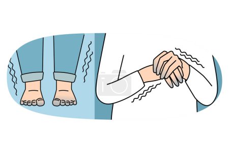 Illustration for Sensitivity to cold and shaking concept. Human hands fingers and legs feet shaking from cold and having blue color sensitive to weather vector illustration - Royalty Free Image