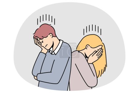 Illustration for Unhappy couple ignore talking after fight or misunderstanding. Stubborn man and woman avoid communication after quarrel. Breakup and relationship problems. - Royalty Free Image