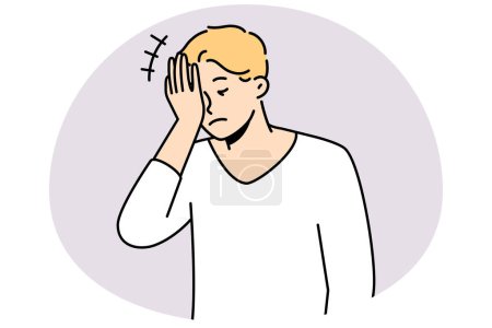 Illustration for Frustrated man making face palm gesture feeling embarrassed. Anxious male remember things feel stressed or confused. Vector illustration. - Royalty Free Image