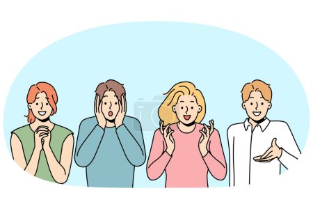 Ilustración de Diversas personas mostrando diversas emociones. Hombres y mujeres demuestran expresiones faciales sintiéndose emocionales. Ilustración vectorial. - Imagen libre de derechos