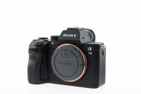 Photo for London, United Kingdom - 2023.02.28: Closeup product photo of Sony a7iii camera with white background - Royalty Free Image