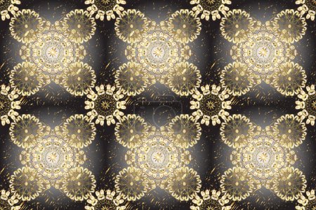 Photo for Golden mehndi seamless pattern. Pattern on brown, gray and beige colors. Ornamental floral elements with henna tattoo, golden stickers, mehndi and yoga design, cards and prints. - Royalty Free Image