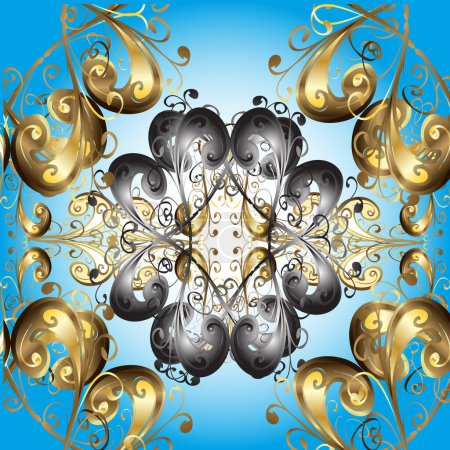 Photo for Seamless oriental ornament in the style of baroque. Traditional classic golden pattern on gray, blue and neutral colors with golden elements. - Royalty Free Image