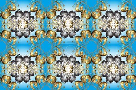 Photo for Traditional classic golden pattern on gray, blue and neutral colors with golden elements. Seamless oriental ornament in the style of baroque. - Royalty Free Image