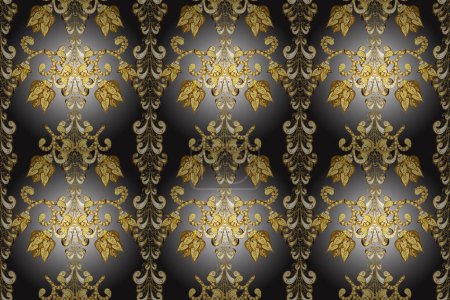 Photo for Winter snow texture wallpaper. Golden snowflakes on gray, yellow and brown colors. Christmas golden snowflake seamless pattern. Symbol holiday, New Year celebration raster golden pattern. - Royalty Free Image