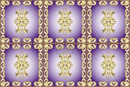 Photo for Metal with floral pattern. Beige, violet and neutral colors with golden elements. Golden floral ornament brocade textile pattern, white doodles. Seamless golden pattern. - Royalty Free Image