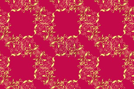 Photo for Floral pattern. Seamless background. Stylish graphic pattern. Wallpaper baroque, damask. Golden elements on yellow, brown and red colors. - Royalty Free Image