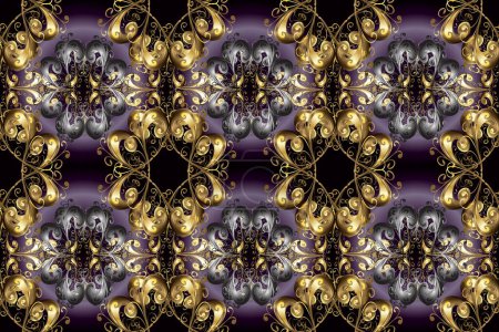 Photo for Wallpaper baroque, damask. Golden elements on brown, black and gray colors. Stylish graphic pattern. Floral pattern. Seamless background. - Royalty Free Image
