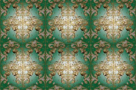 Photo for Golden snowflakes on beige, green and neutral colors. Symbol holiday, New Year celebration raster golden pattern. Winter snow texture wallpaper. Christmas golden snowflake seamless pattern. - Royalty Free Image