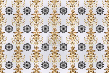 Photo for Symbol holiday, New Year celebration raster golden pattern with golden elements. Christmas gold snowflake pattern. Winter snow texture wallpaper. Golden snowflakes on gray, beige and neutral colors. - Royalty Free Image