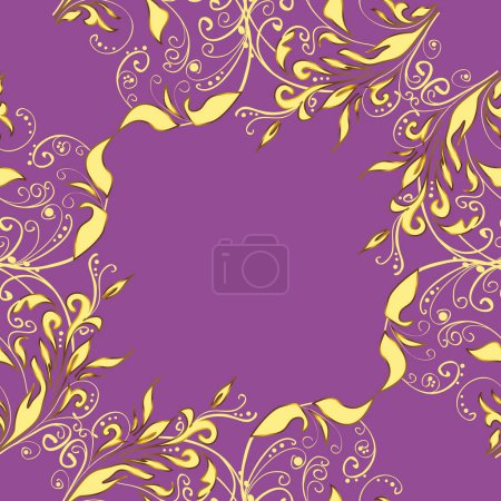 Photo for Golden mehndi seamless pattern. Pattern on brown, purple and yellow colors. Ornamental floral elements with henna tattoo, golden stickers, mehndi and yoga design, cards and prints. - Royalty Free Image