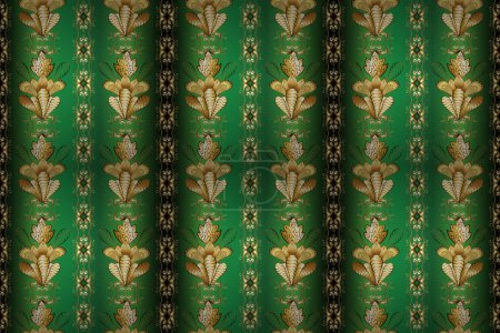 Photo for Raster line design. Geometric decorative digital papers. Cute backgrounds. Fan scales ornaments. Art Deco Patterns on beige, green and brown colors. Luxury vintage illustration. 1920-30s motifs. - Royalty Free Image