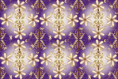 Photo for Symbol holiday, New Year celebration golden pattern. Christmas golden snowflake seamless pattern. Golden snowflakes on beige, neutral and violet colors. Winter snow texture wallpaper. - Royalty Free Image