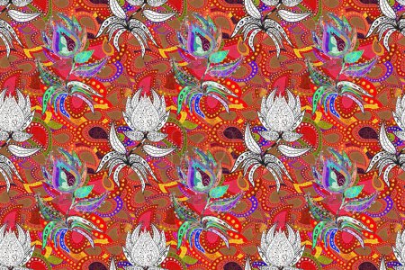 Photo for Raster cute pattern in small flower. Small colorful flowers. Spring floral background with red, white and gray flowers. The elegant the template for fashion prints. Motley illustration. - Royalty Free Image