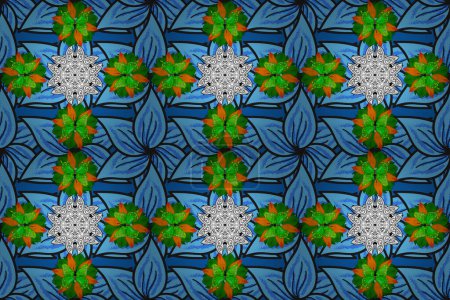 Photo for Islam, Arabic, Indian, ottoman motifs on a gray, blue and green colors. Raster Ethnic Oriental Circle Ornament. Flower Mandala seamless pattern. - Royalty Free Image
