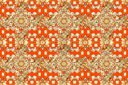Photo for Luxury vintage illustration. 1920-30s motifs. Art Deco Pattern on beige and orange colors. Raster line design. Curls background. Minimalistic geometric design. Seamless. - Royalty Free Image