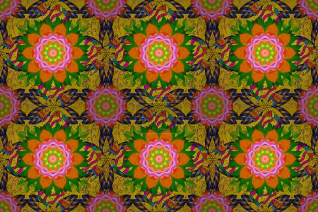 Foto de Flores del valle en colores naranja, amarillo y verde. Ilustración de patrón sin costura floral. - Imagen libre de derechos