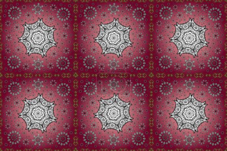 Photo for Traditional indian style, ornamental floral elements for henna tattoo, colored stickers, flash temporary tattoo, mehndi and yoga design. Raster sketch of colored mehndi mandala on pink, white and red. - Royalty Free Image