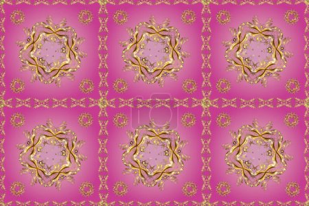 Photo for Symbol of winter, Merry Christmas holiday, Happy New Year 2019. Raster golden pattern on brown, pink, magenta colors. Golden snowflake simple seamless pattern. Abstract wallpaper, wrapping decoration. - Royalty Free Image
