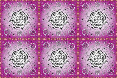 Photo for Raster mehndi pattern, set of seamless borders on neutral, purple and white colors. Traditional indian style, ornamental floral elements for henna tattoo, stickers, flash temporary tattoo, mehndi. - Royalty Free Image