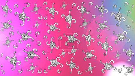 Photo for Raster. Nice fabric pattern. Flat elements. Doodles pink, violet and white on colors. Design. Print. - Royalty Free Image