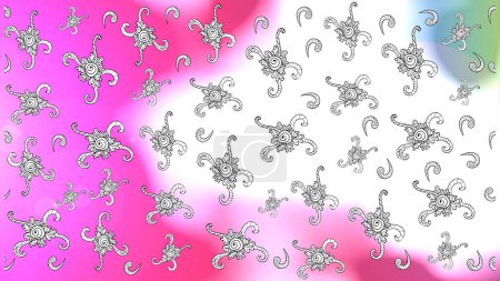 Photo for Print. Fashionable fabric pattern. Raster. Doodles pink, neutral and white on colors. - Royalty Free Image