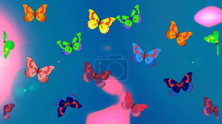 Téléchargez les photos : Croquis motif de papillon coloré sur un fond bleu, rose et neutre. Photo sur les couleurs bleu, rose et neutre. Scribble, sketch, doodle. Grille. - en image libre de droit