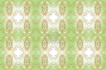 Photo for Stylish graphic pattern. Floral pattern. Wallpaper baroque, damask. Seamless background. Golden elements on gray, green and neutral colors. - Royalty Free Image