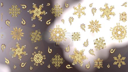 Photo for Christmas golden snowflake seamless pattern. Golden snowflakes on gray, white and brown colors. Symbol holiday, New Year celebration raster golden pattern. Winter snow texture wallpaper. - Royalty Free Image