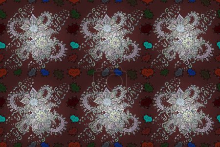 Flowers on neutral, brown and gray colors. Raster illustration. Tropical seamless floral pattern.