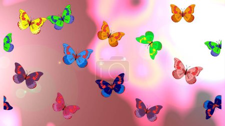 Raster-Illustration. Raster vintage hand gezeichnet von schönen bunten Schmetterlingen auf einem rosa, neutralen und weißen Hintergrund. Mode niedliches Stoffdesign.