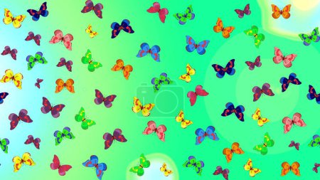 Cute trend butterflies. Raster traditional folk nice decor on neutral, blue and green background for clothing design.